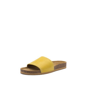 Dámské žluto-hnědé kožené pantofle 010052