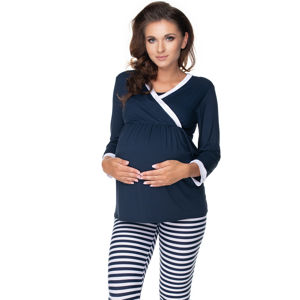 Tmavě modré proužkované těhotenské pyžamo 0150