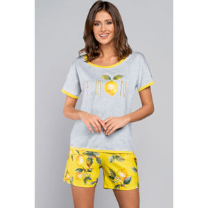 Žluto-šedý vzorovaný krátký pyžamový set Lemon