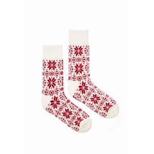 Smetanovo-červené vlněné ponožky Vlnáč Vločka