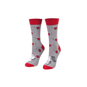 Červeno-šedé ponožky Zamilovaní Smajlíci