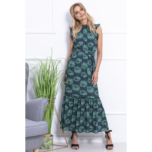 Šedo-zelené květované šaty F716