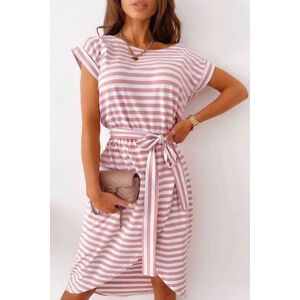 Ružovo-biele pásikavé šaty s krátkym rukávom Nina