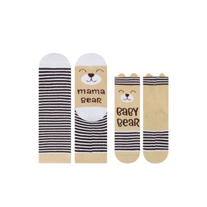 Béžovo-černý set dámských a kojeneckých ponožek Bear