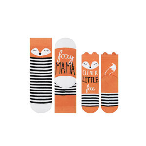 Černo-oranžový set dámských a kojeneckých ponožek Foxy