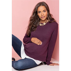 Tmavě fialovo-bílý těhotenský pulovr s halenkou Keisha