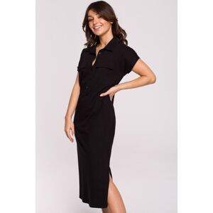 Černé midi šaty s krátkým rukávem B222