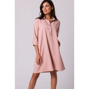 Světle růžové midi šaty s límcem B257