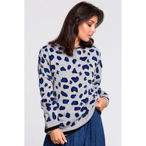 Šedo-modrý leopardí pulovr BK029