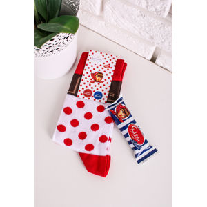 Červeno-bílé ponožky s puntíky Deva + čokoládová tyčinka Deva