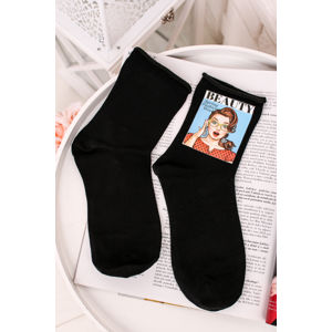 Dámské černé ponožky s potiskem Pin-Up-Print S42