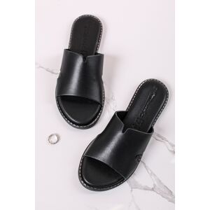 Černé kožené nízké pantofle 1-27135-28