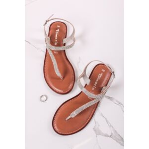 Stříbrné kožené nízké sandály 1-28131