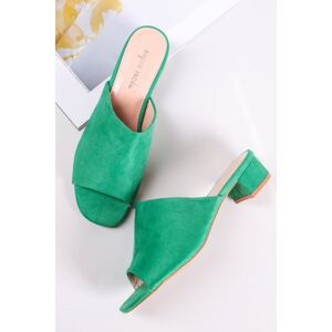 Zelené pantofle na hrubém podpatku Edna