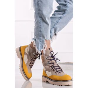 Žluto-béžové kotníkové zateplené boty 1-26882
