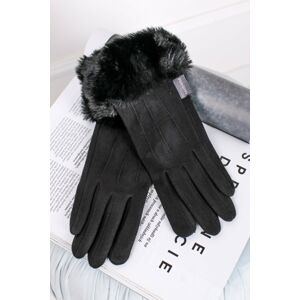 Černé rukavice s kožešinou Arlene
