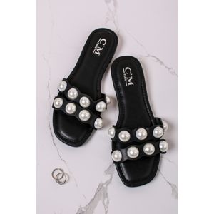 Černé nízké pantofle s perlami Agnes