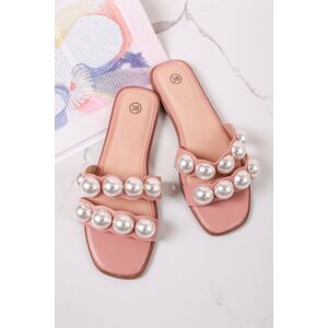 Růžové nízké pantofle s perlami Charlotte