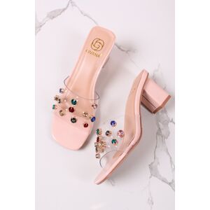 Růžovo-transparentní pantofle na hrubém podpatku Alma