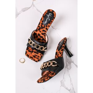 Černo-leopardí pantofle na tenkém podpatku Selena