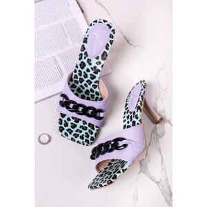 Světlo fialovo-leopardí pantofle na tenkém podpatku Selena