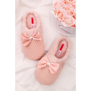 Světle růžové pantofle s mašlí 5-27106