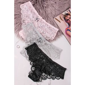 Trojbalení brazilských kalhotek Flora - černá + růžová + šedá