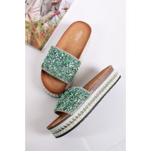 Zelené nízké pantofle s kamínky Elda