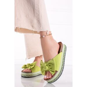 Zelené platformové pantofle s mašlí Jolein