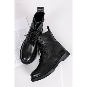 Černé kožené šněrovací boty 1-25269