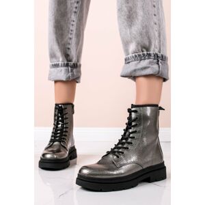 Tmavě stříbrné šněrovací boty 1-25864