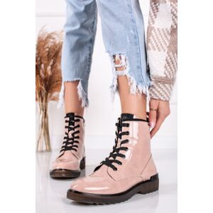 Růžové lakované kotníkové boty 5-25232