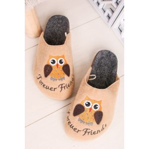 Béžové filcové pantofle Owly