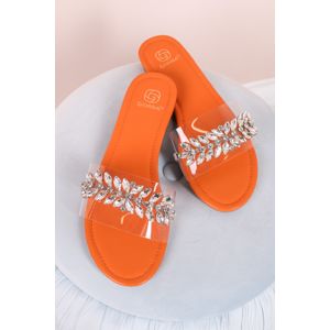 Oranžovo-transparentní pantofle s ozdobnímy kamínky Leona