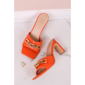 Oranžové pantofle na hrubém podpatku Shelia