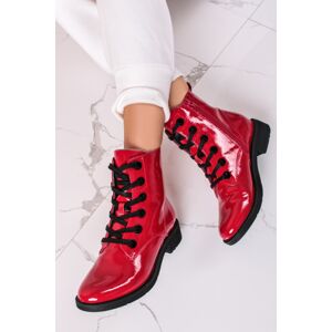 Červené lakované šněrovací boty 8-25264