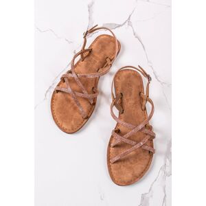 Růžovozlatá kožené nízké sandály 5-28122
