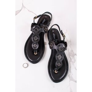 Černé nízké kožené sandály 5-28112