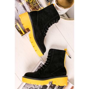 Černo-žluté šněrovací kotníkové boty Madelia