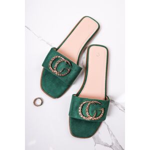 Zelené nízké pantofle s ozdobnými kamínky Nola