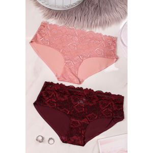 Dvojbalení krajkových brazilských kalhotek Fused Intentions - růžová + bordová