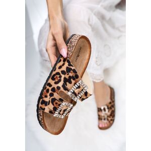 Leopardí nízké pantofle s ozdobnými kamínky Imen