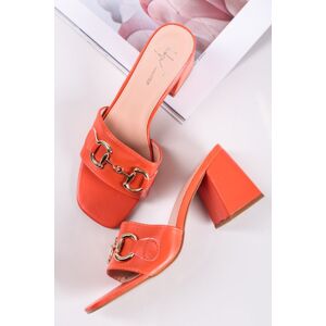 Oranžové pantofle na hrubém podpatku Talia