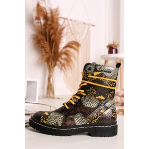 Hnědo-žluté šněrovací boty s hadím vzorem 9096301