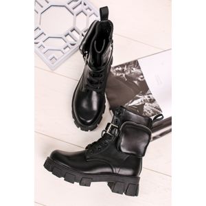 Černé šněrovací kotníkové boty s kapsičkou Oline