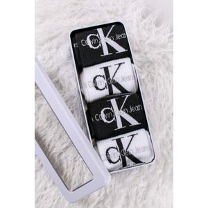 Dámské černo-bílé ponožky v dárkovém balení CKJ Women Sock 4P Monogram Tin Giftbox - čtyřbalení
