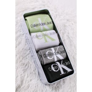 Dámské černo-zelené ponožky v dárkovém balení CKJ Women Sock 4P Monogram Tin Giftbox - čtyřbalení