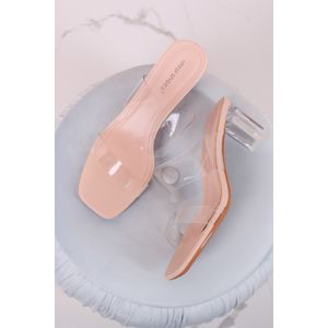 Béžovo-transparentní pantofle na hrubém podpatku Erinne