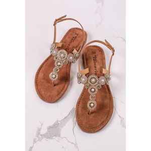 Růžovozlaté kožené sandály 1-28183