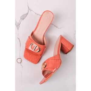 Oranžové pantofle na hrubém podpatku Delia